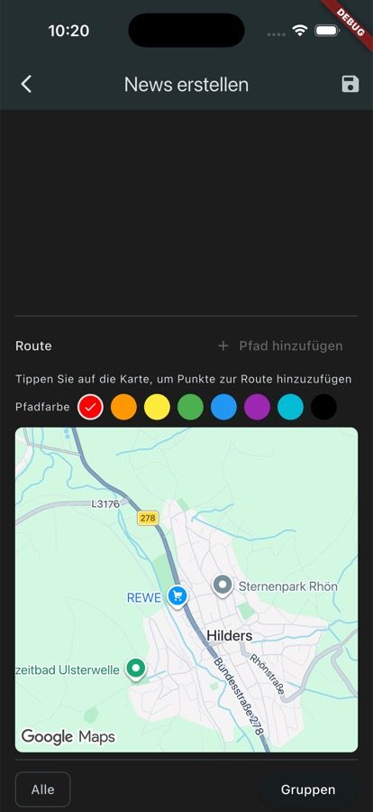 Screenshot: Farbpalette beim Einzeichnen einer Verkehrsbehinderung