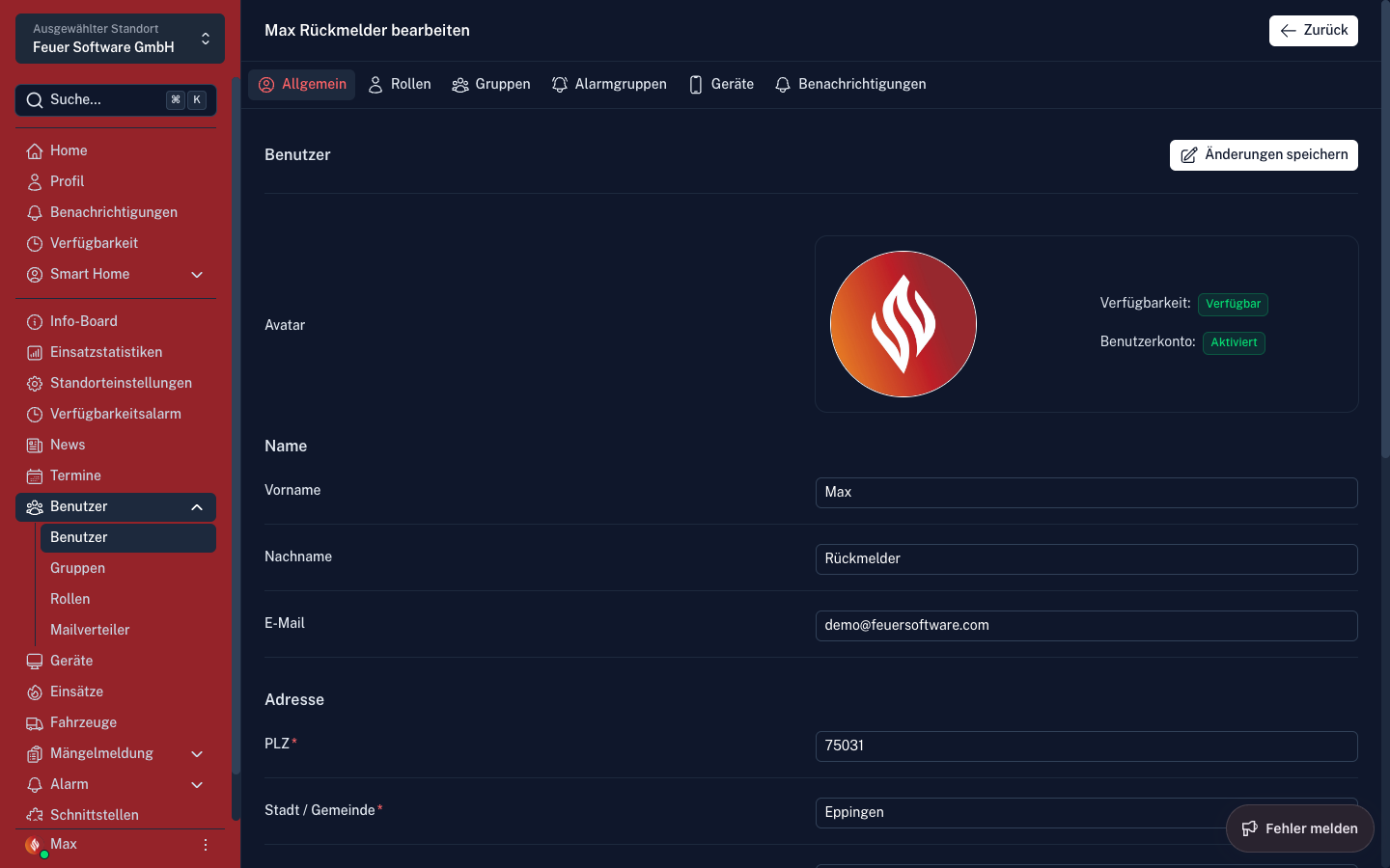 Screenshot: Benutzer – Tab Allgemein