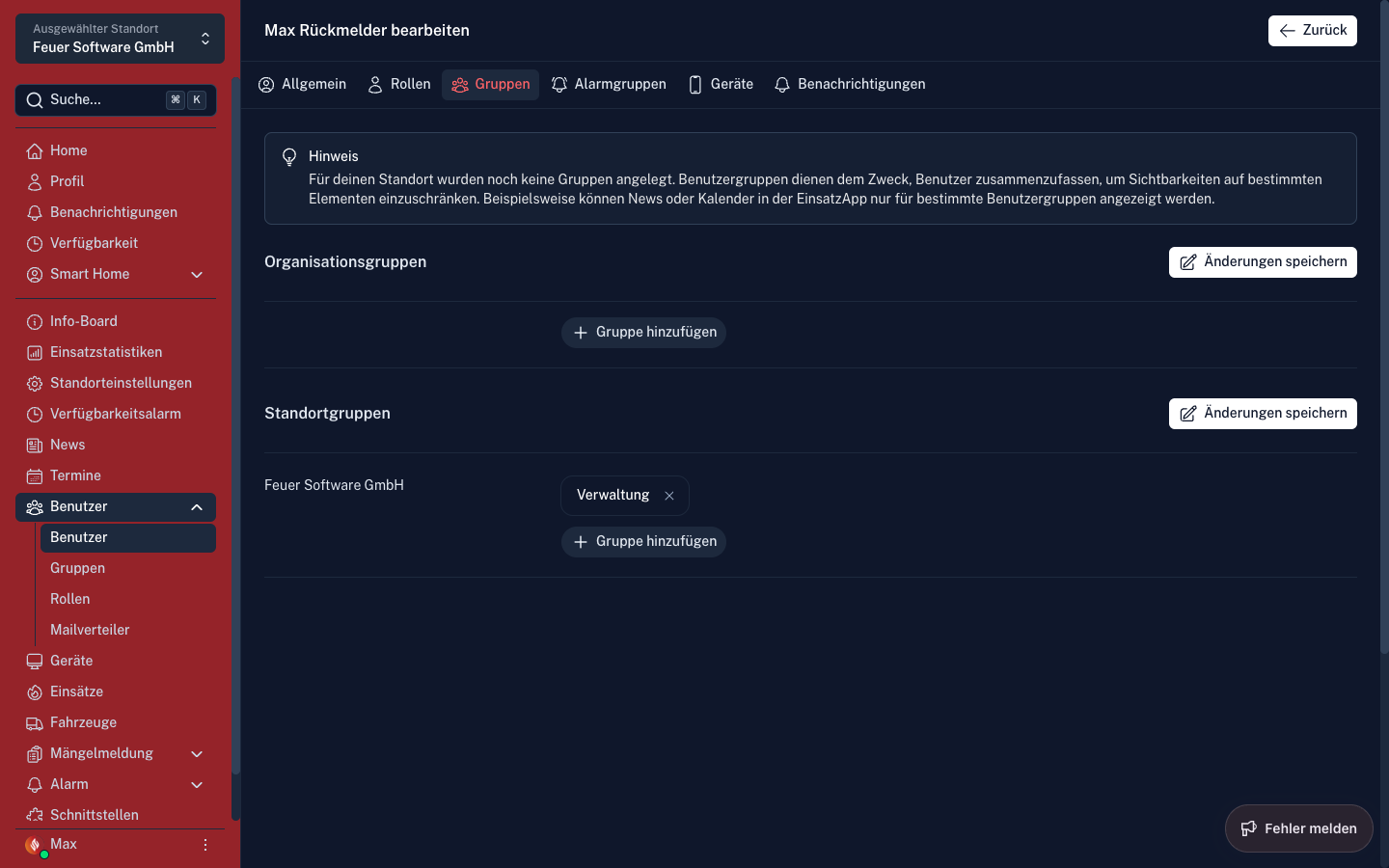 Screenshot: Benutzer – Tab Gruppen