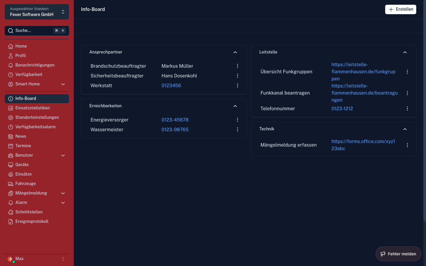 Screenshot: Infoboard-Übersicht