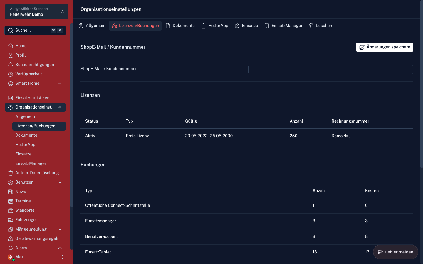 Screenshot: Lizenzübersicht im Connect Portal