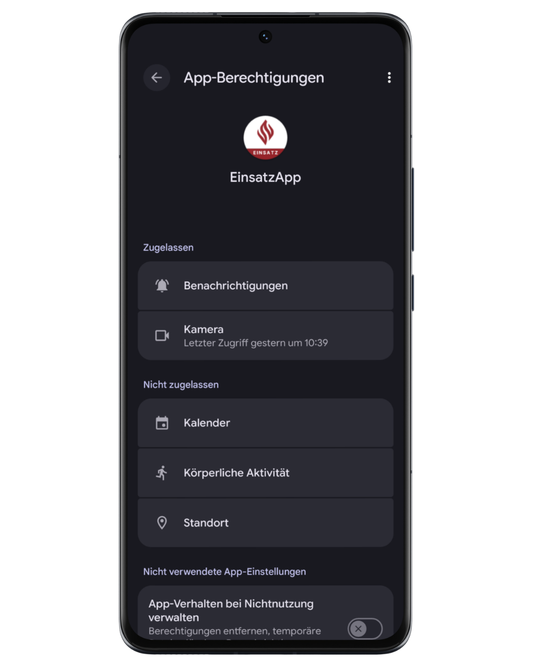 Screenshot: App-Berechtigungen – Nichtnutzung 1