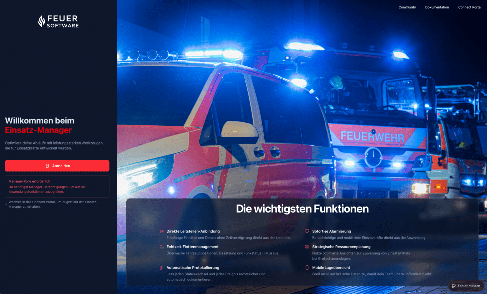 Screenshot: Startseite / Login-Bereich