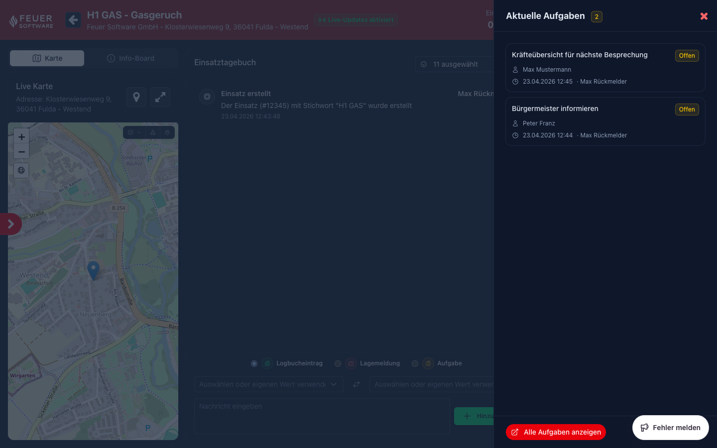 Screenshot: Aufgaben-Sidepanel mit offenen Aufgaben
