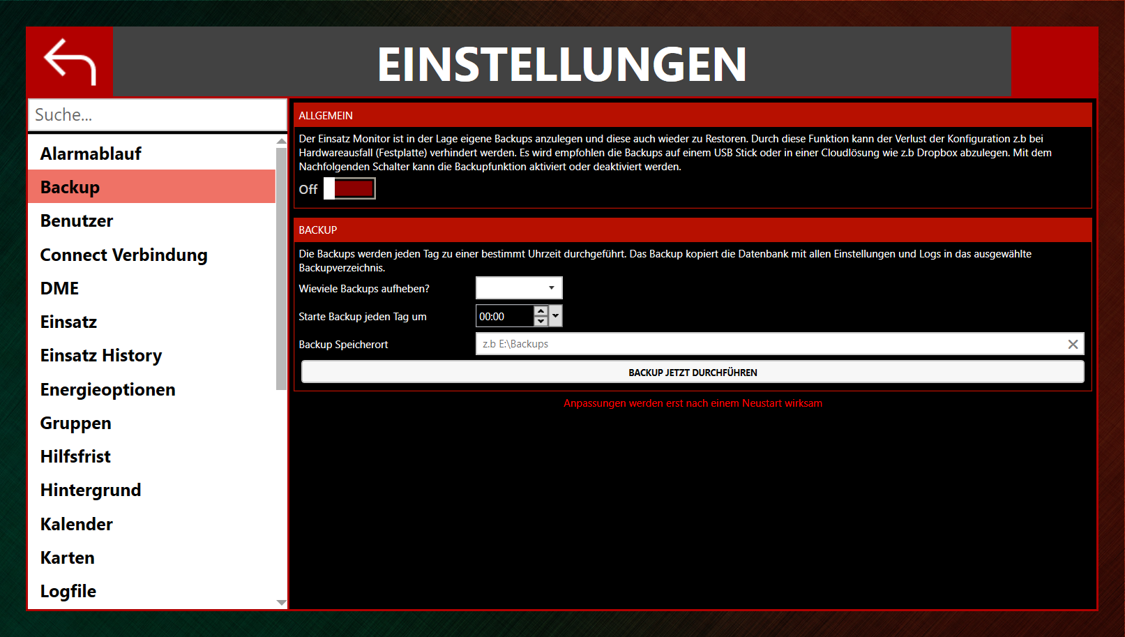 EinsatzMonitor Backup