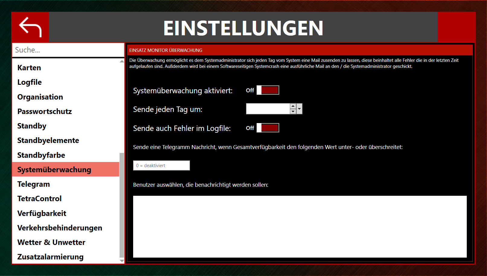 EinsatzMonitor Systemüberwachung