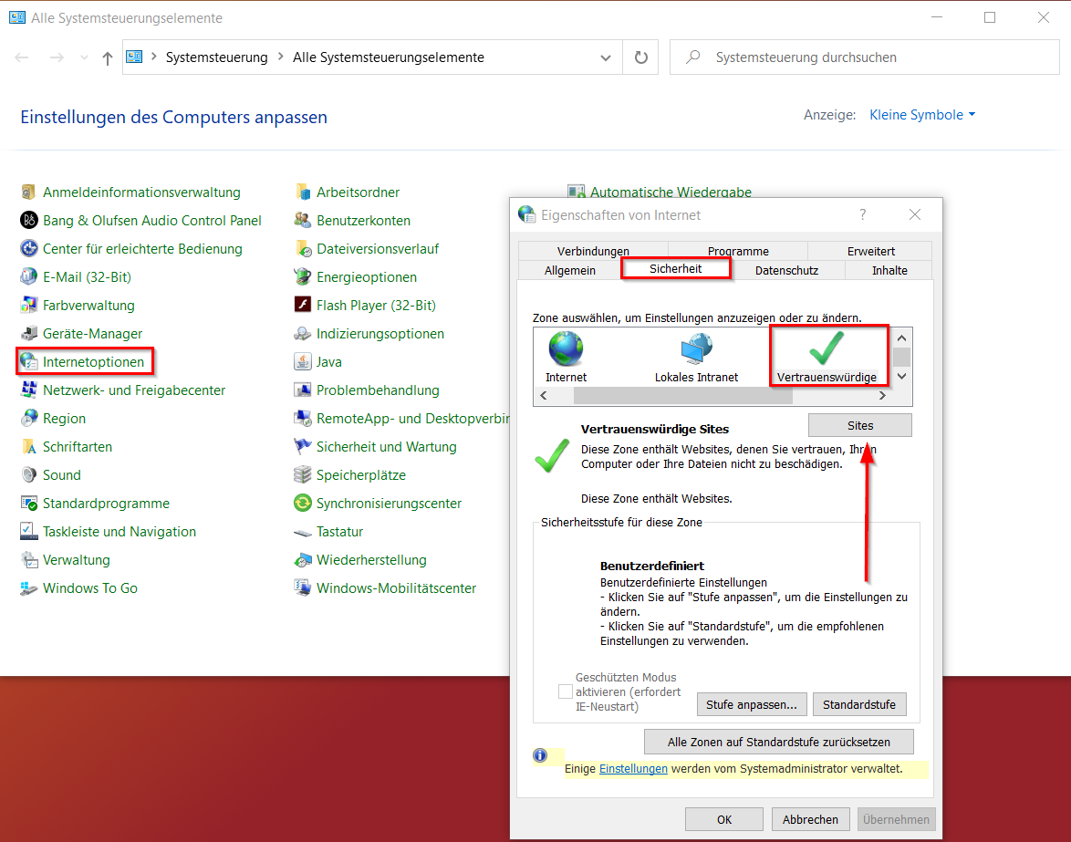 Vertrauenswürdige Sites