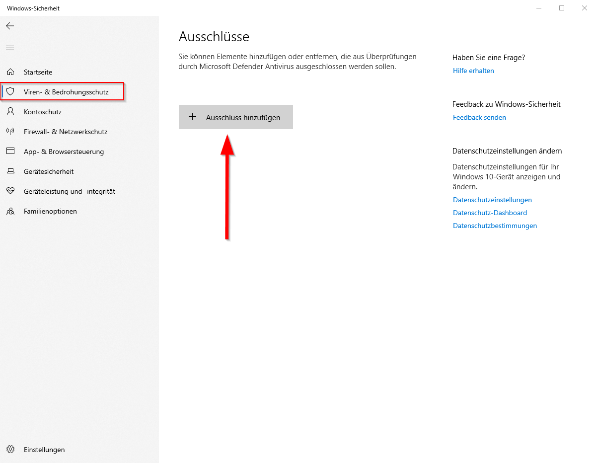 Windows Defender Ausschluss