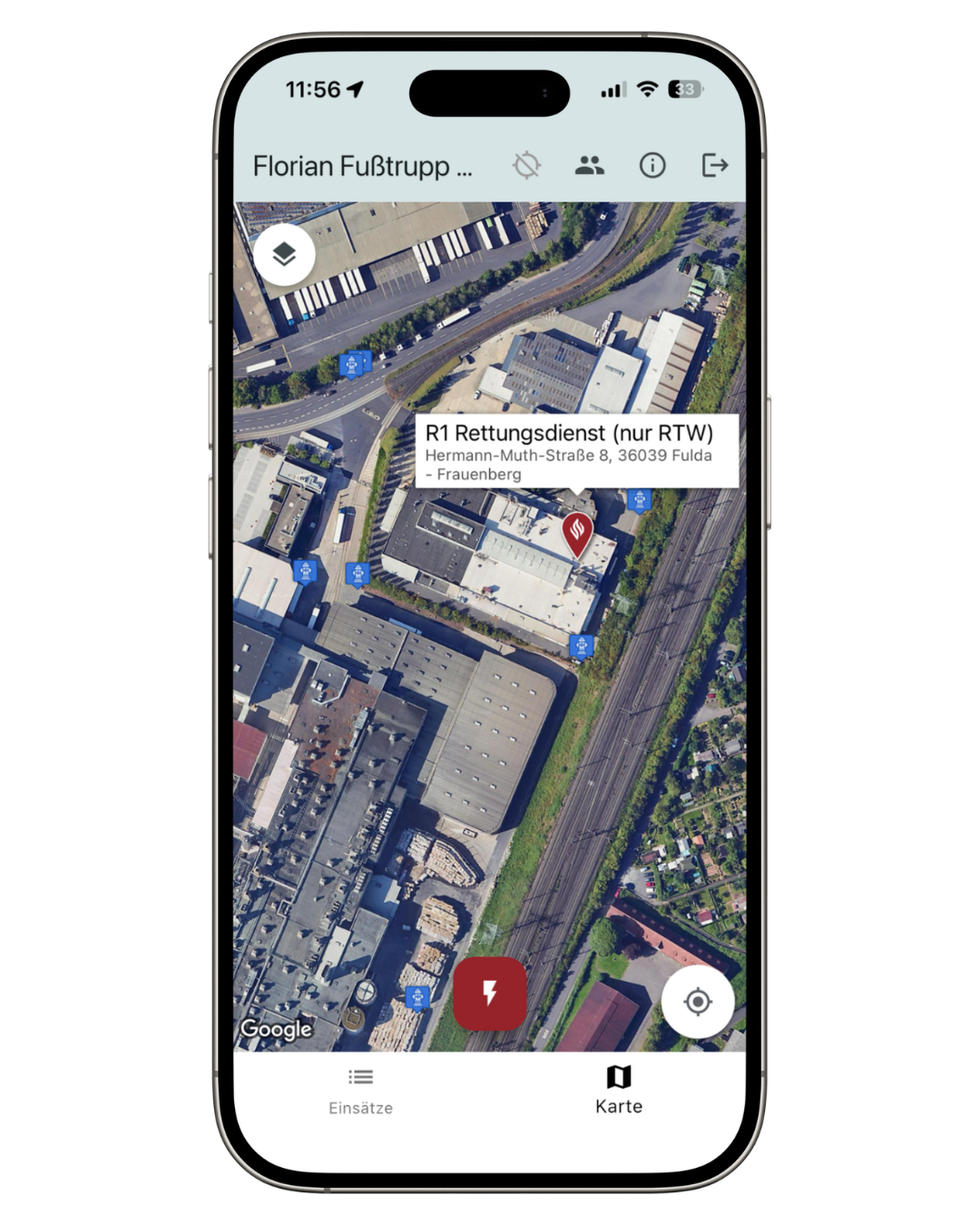 Screenshot: Karte mit aktivierten POI-Layern (Hydranten, Wasserbehälter)