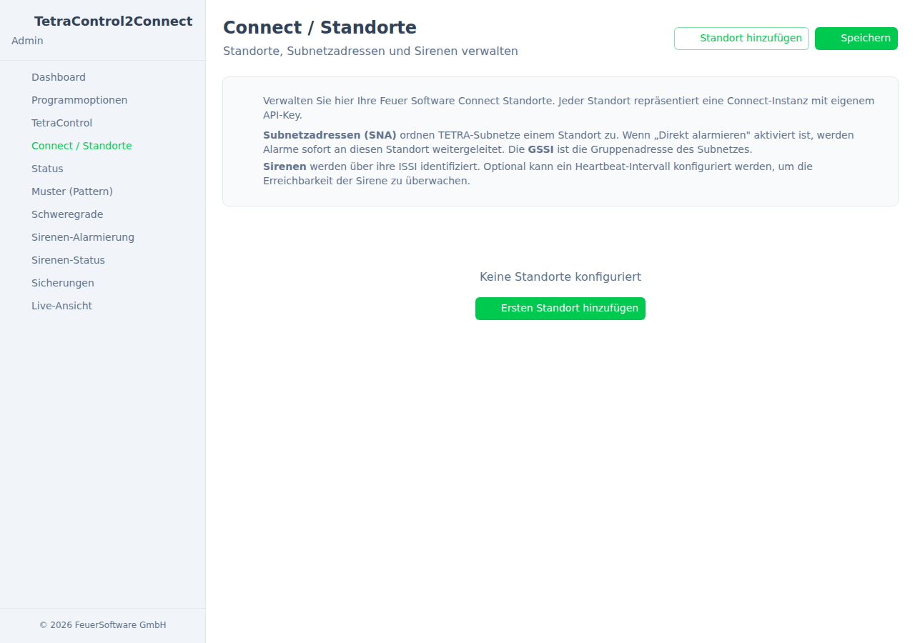 TetraControl2Connect Connect Standorte