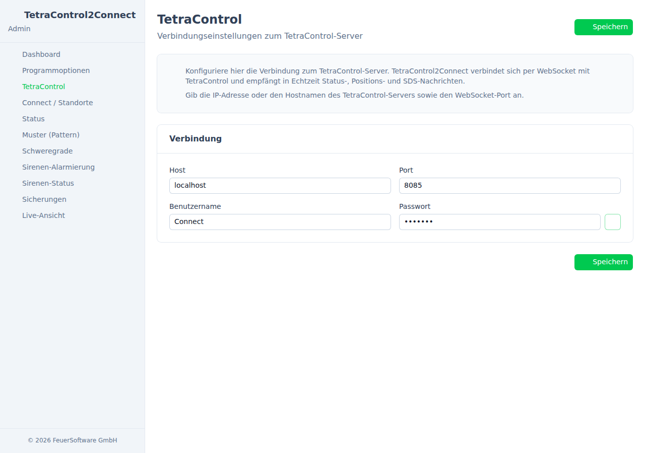 TetraControl Verbindungseinstellungen